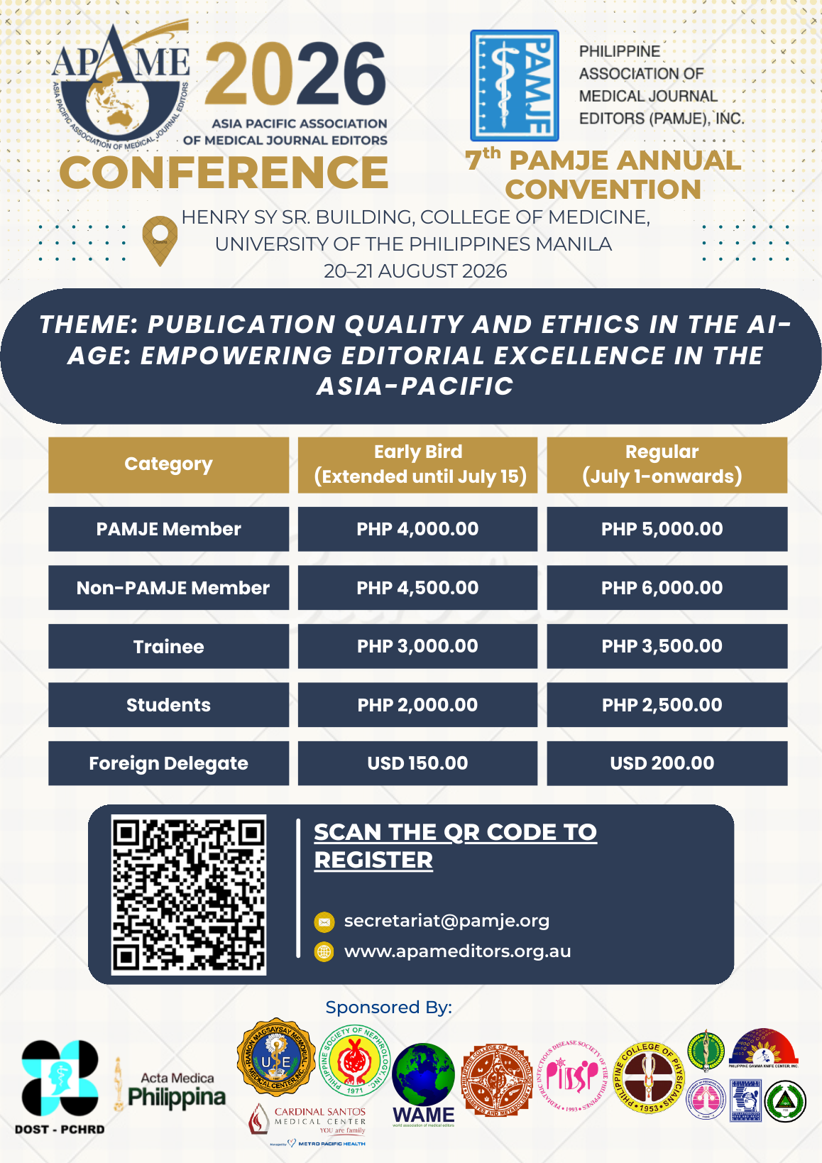 APAME 2026 registration fees