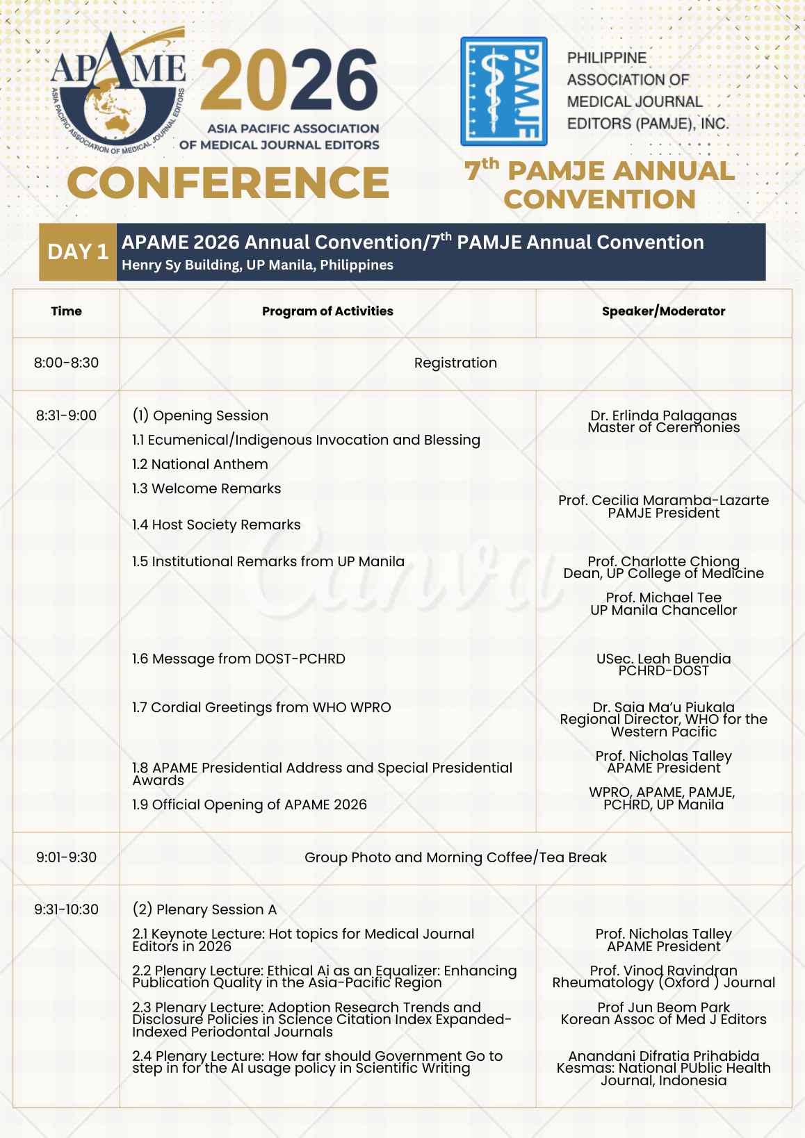 APAME 2026 day 1 program page 1