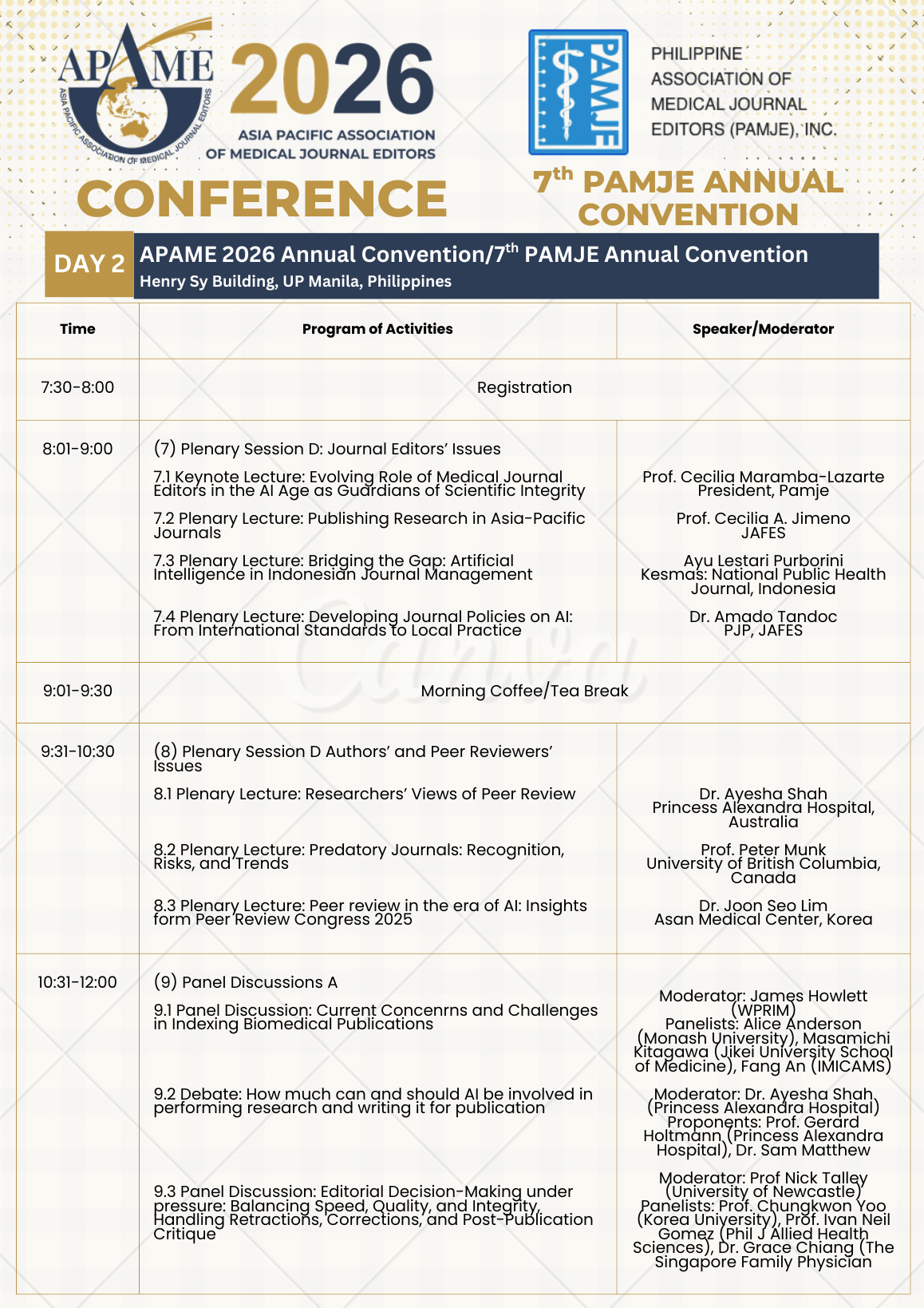 APAME 2026 day 2 program page 1